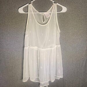 Lauren Conrad Sheer Babydoll Tank Top Floral Embroidery Keyhole